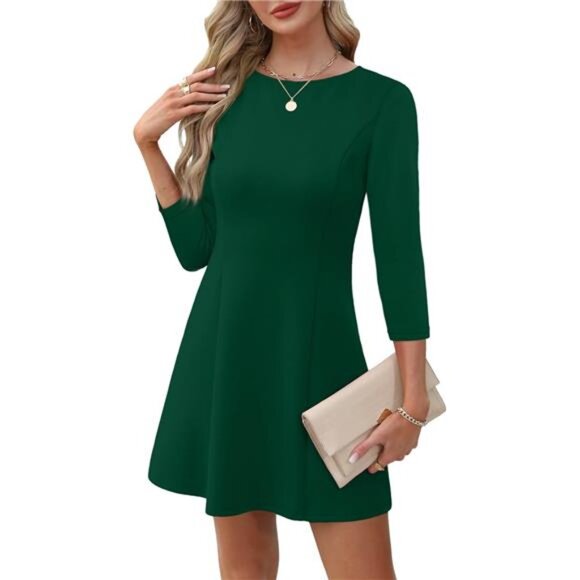 Womens A-Line Boat Neck Mini Dress Green